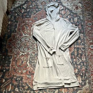 Large tan duster cardigan with hood